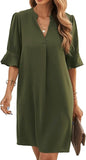 Vestido camisero de media manga con cuello en V para mujer de Famulily, elegante vestido corto informal de verano de color liso