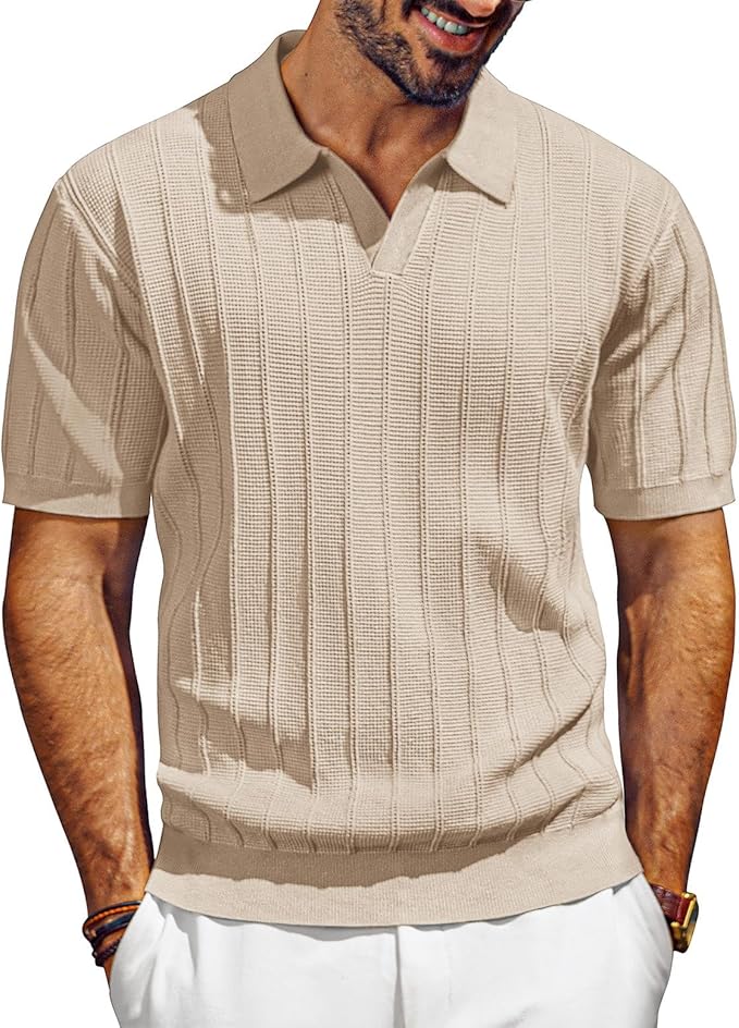 PJ PAUL JONES - Polos de golf de manga corta con cuello en V para hombre, con textura, para verano 